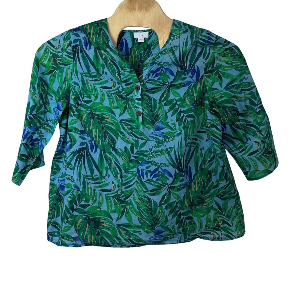 J. Jill Tropical Beachy Cotton Popover Top Size L Summer Vacation Resortwear